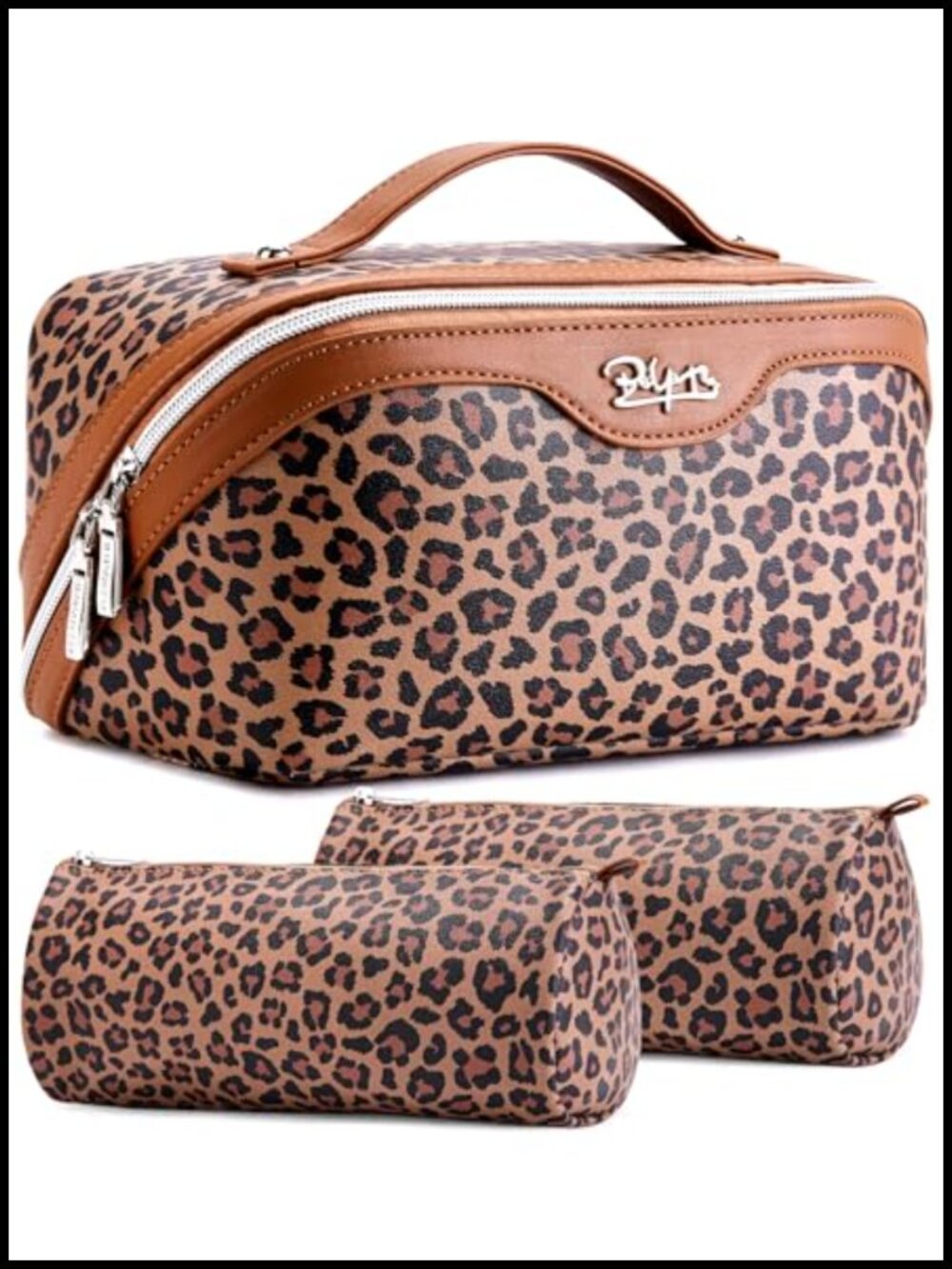 3-Piece Travel Makeup Bag Set with Removable Pouches Lay-Flat Organizer
